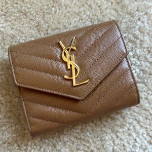 YSL Trifold Wallet Beige Gold